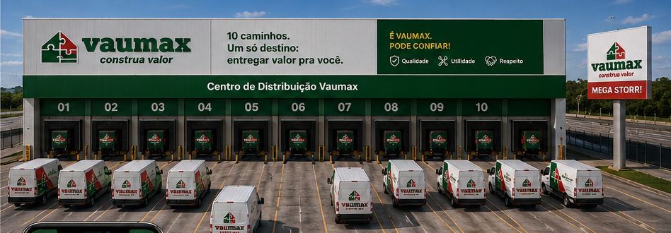 Centro de distribuição VAUMAX com vans de entrega